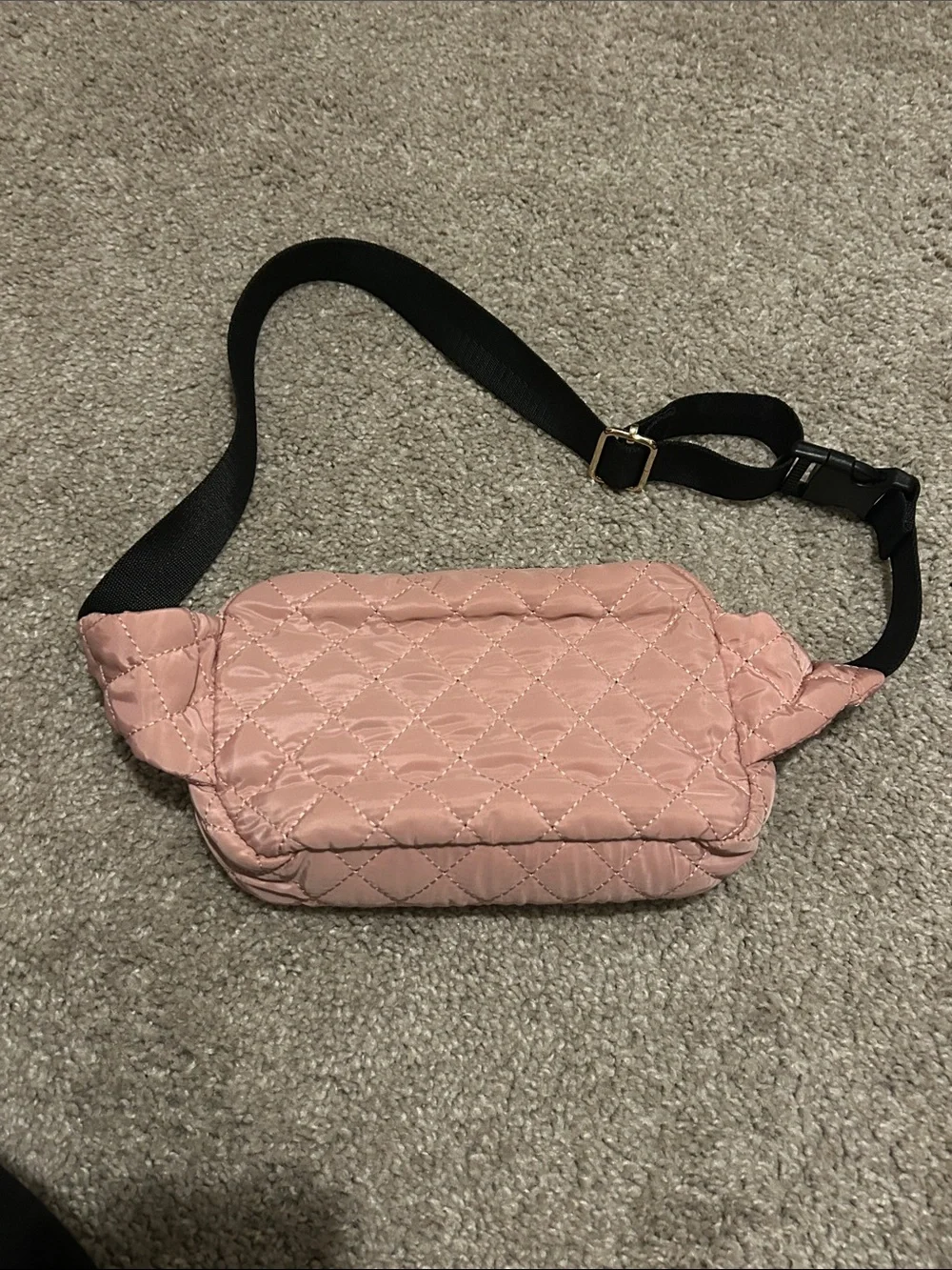 Urban Expressions Quilted Blush Pink Crossbody Belt Bag with Black Strap